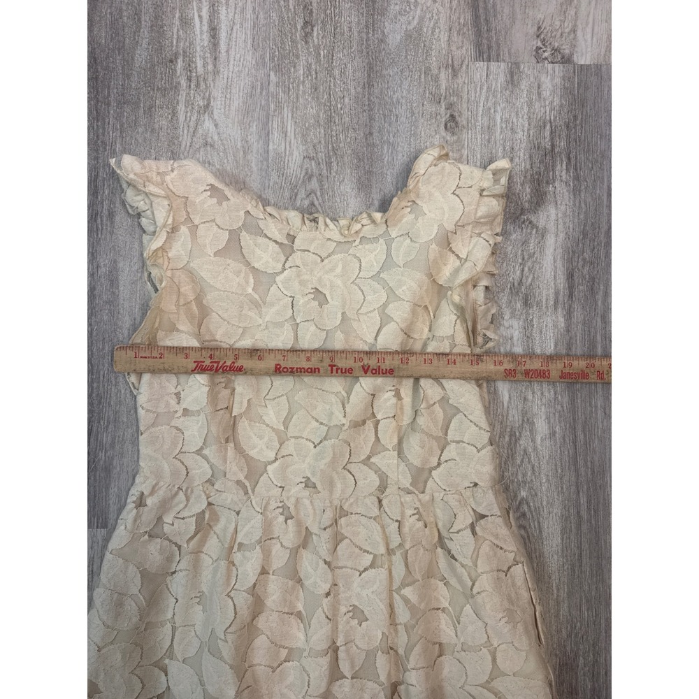 Tulle Womens Cream Floral Lace Ruffle Sleeveless Mini Dress Size Large - Picture 2 of 8